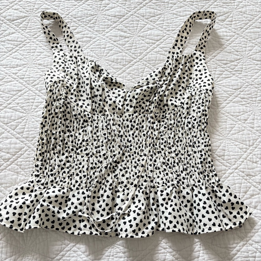 Topshop Black and White Smocked Peplum Camisole